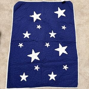 Pottery Barn Kids Blue with White Stars Quilt 48” X 36”Big Shining Crib Lap